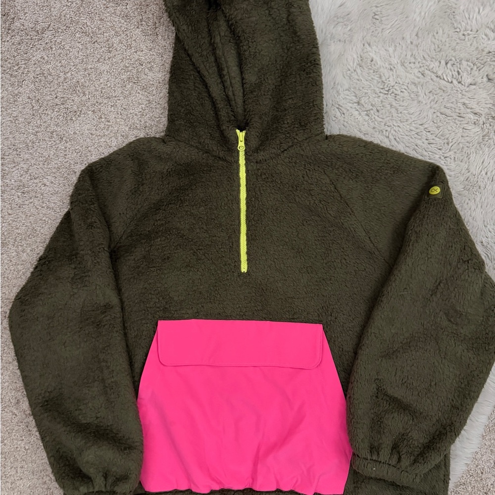 Outerknown Sherpa Half Zip Hoodie Olive Green Pink NWOT Size Large